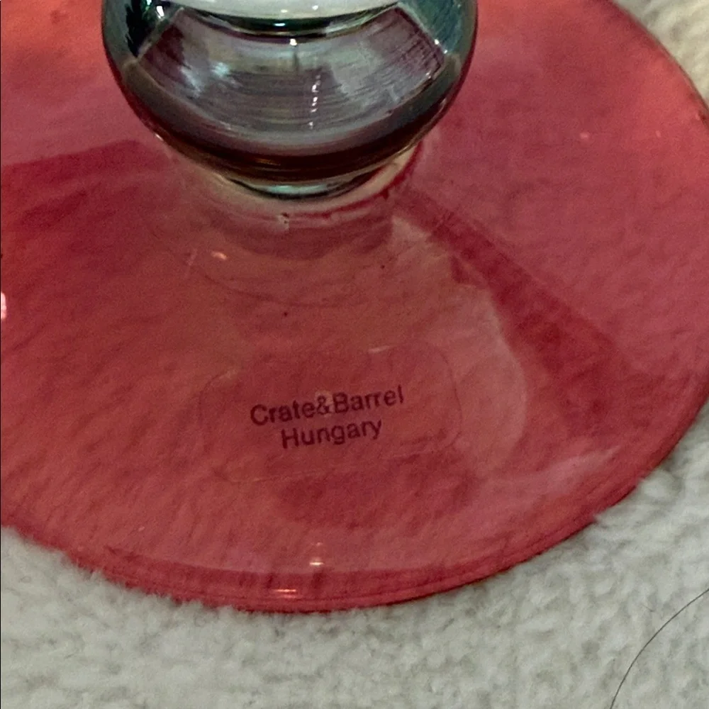 Crate & Barrel Red Base Wine Glass Set with Green Accents - Like New
